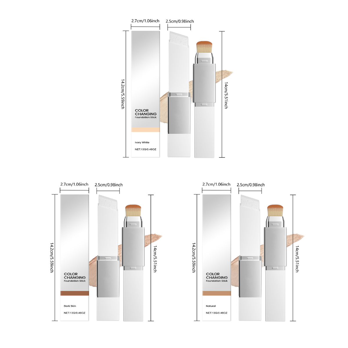 2‑in‑1 Color‑Changing Foundation Stick with Travel Brush