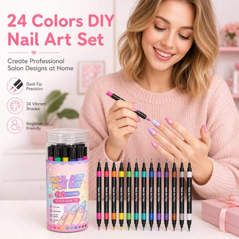 24 Colors Dual Ended Nail Art Pens Set – Creative, Salon‑Quality, Easy DIY