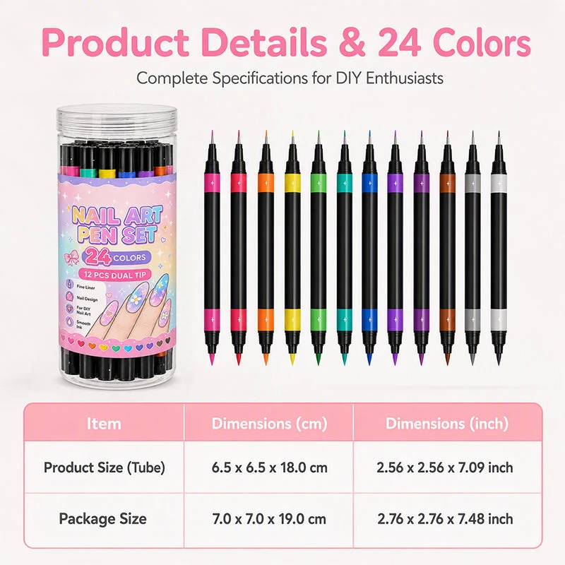 24 Colors Dual Ended Nail Art Pens Set – Creative, Salon‑Quality, Easy DIY