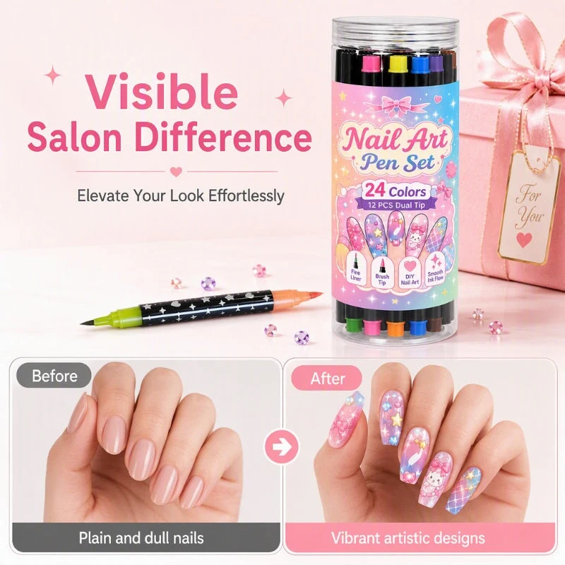 24 Colors Dual Ended Nail Art Pens Set – Creative, Salon‑Quality, Easy DIY