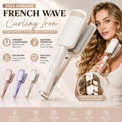 French Wave Curling Iron, Fast Heating Adjustable Temperature