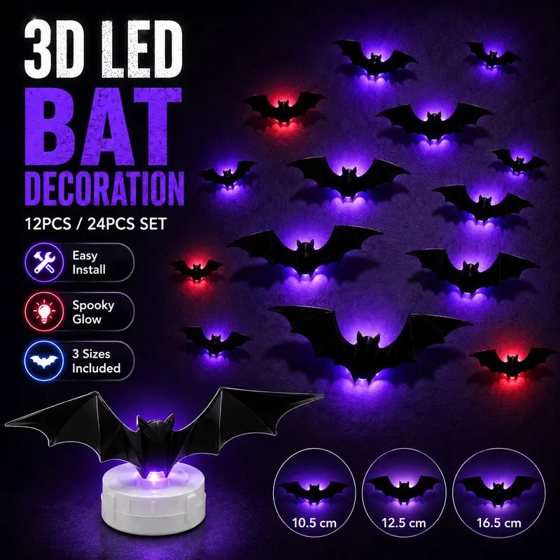 🔥 3D LED Bat Wall Decorations - 🦇 Create A Spooky Halloween Glow