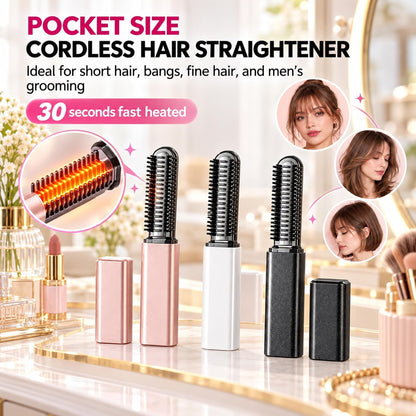 ✨Wireless Mini Hot Comb | Portable Bangs Straightener & Curler, No Heat Damage