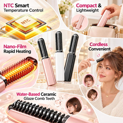 ✨Wireless Mini Hot Comb | Portable Bangs Straightener & Curler, No Heat Damage