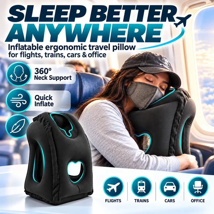 ✈️😴 Portable Inflatable Ergonomic Travel Pillow: Enjoy Comfortable Sleep Anywhere, Anytime 🧳💤