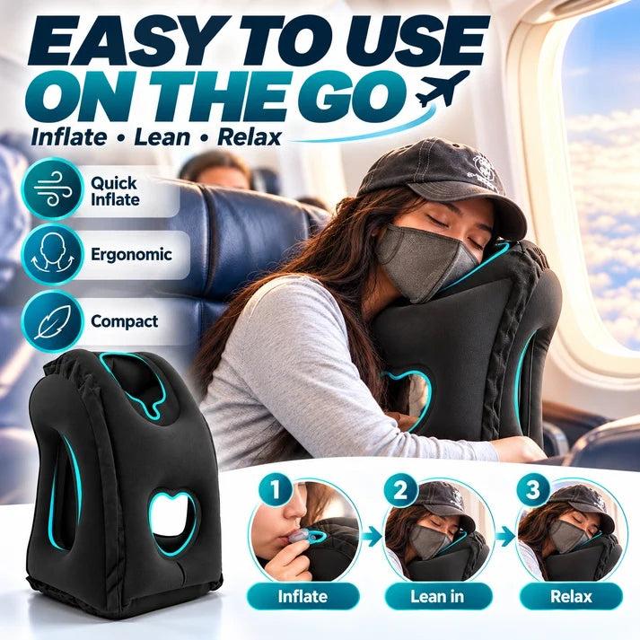 ✈️😴 Portable Inflatable Ergonomic Travel Pillow: Enjoy Comfortable Sleep Anywhere, Anytime 🧳💤